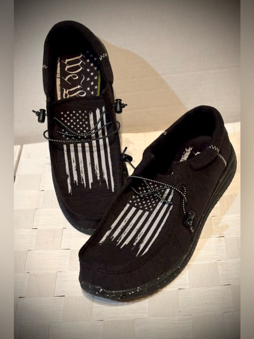 Howitzer We The People Black Casual Men's Slip-On Shoes with Flag Print Size 13